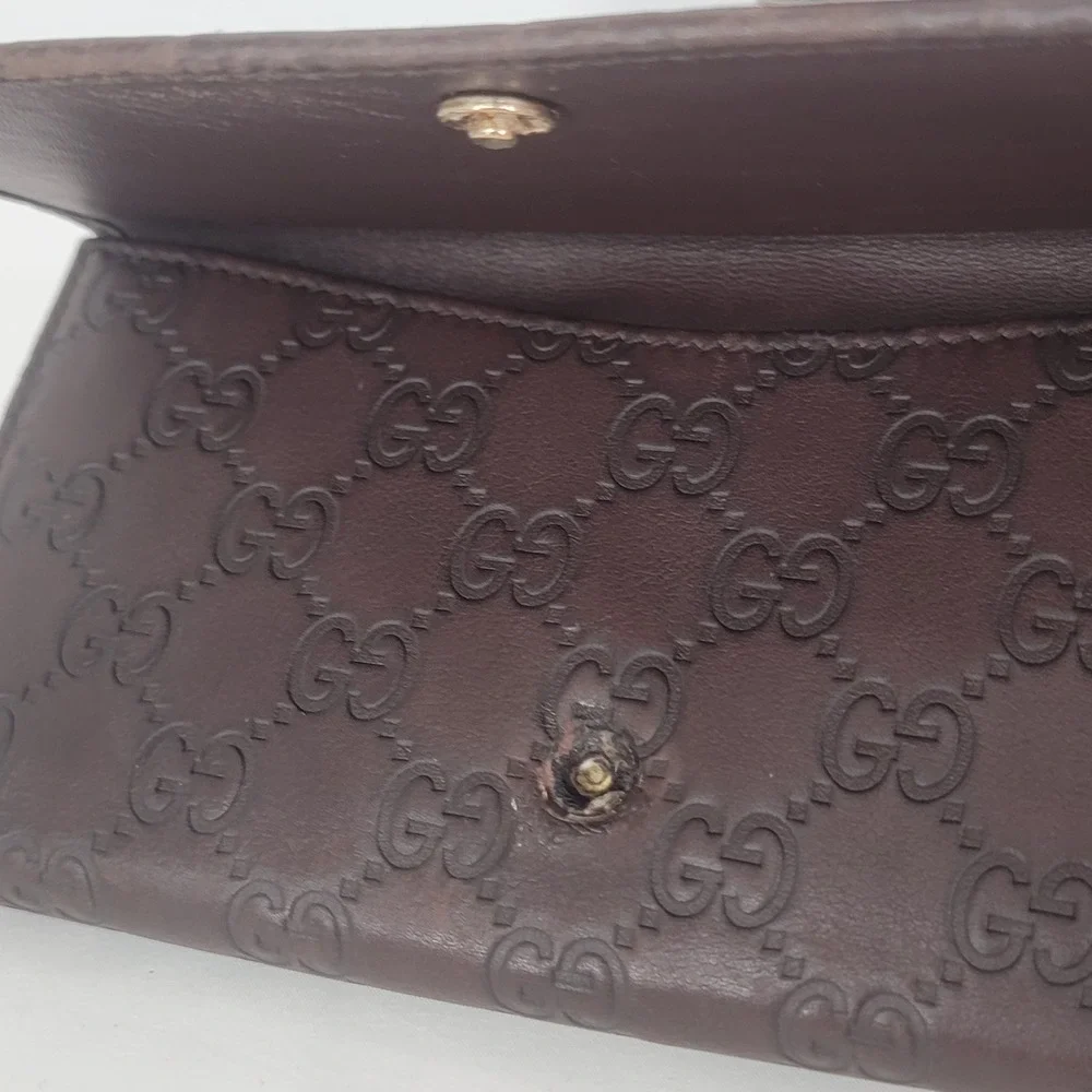 AuthenticGucci Guccissima Leather Long Wallet Brown GG Monogram Gold Logo